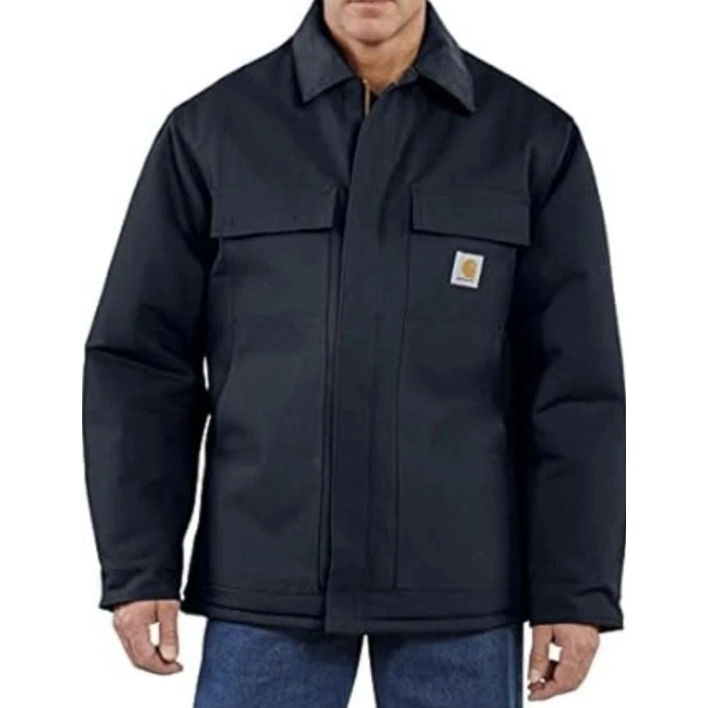 Carhartt Firm Duck Insulated Traditional Coat Navy Blue Loose Fit Large